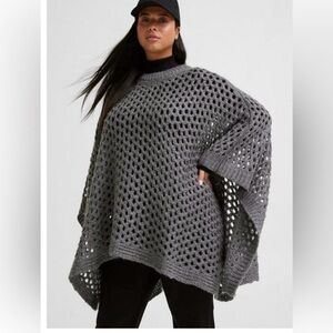 Torrid Gray Open-Knit Poncho Sweater Plus One Size